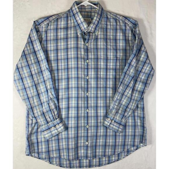 Peter Millar Other - Peter Millar Dress Shirt Men XL Blue Orange Plaid Crown Soft Cotton Silk Button